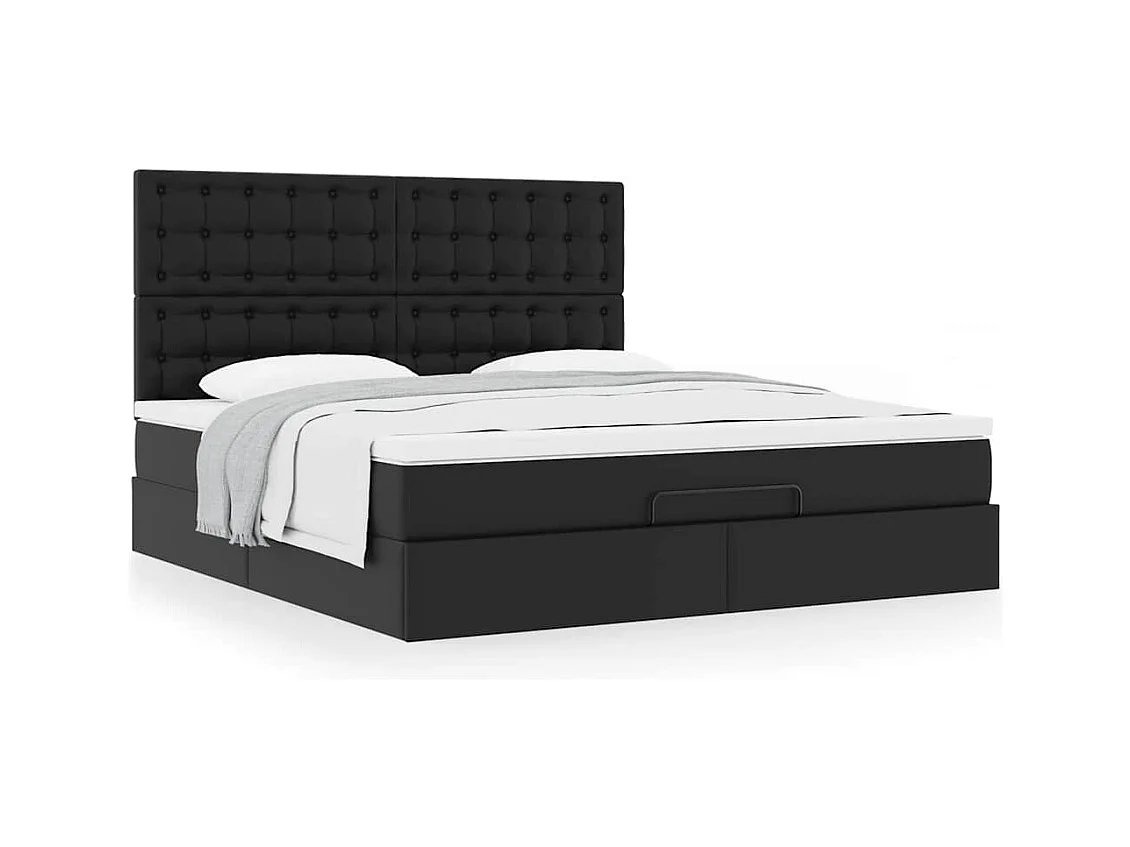 Cadre de lit ottoman avec matelas noir 180x200 cm similicuir
