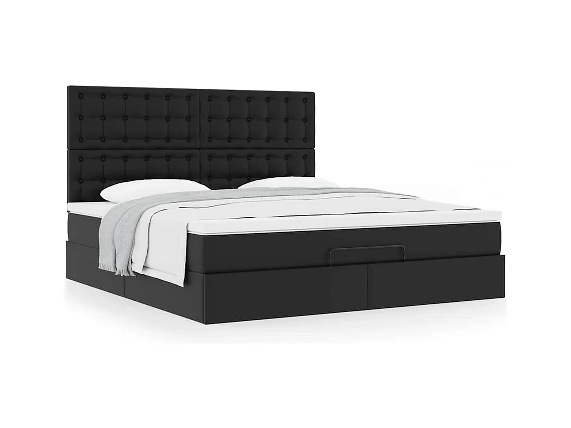 Cadre de lit ottoman avec matelas noir 180x200 cm similicuir