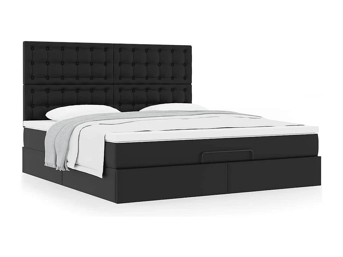 Struttura Letto Pouf con Materasso Nero 180x200 cm Similpelle