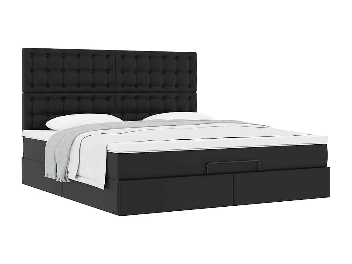 Struttura Letto Pouf con Materasso Nero 180x200 cm Similpelle