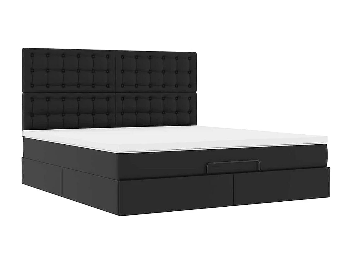Struttura Letto Pouf con Materasso Nero 180x200 cm Similpelle