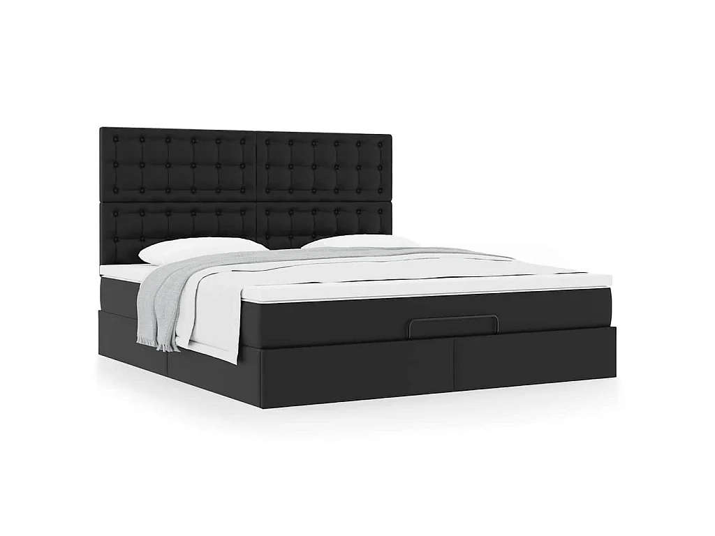 Struttura Letto Pouf con Materasso Nero 180x200 cm Similpelle