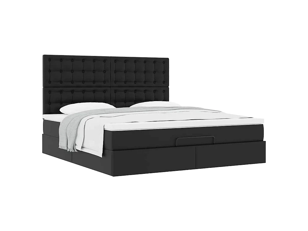 Struttura Letto Pouf con Materasso Nero 180x200 cm Similpelle