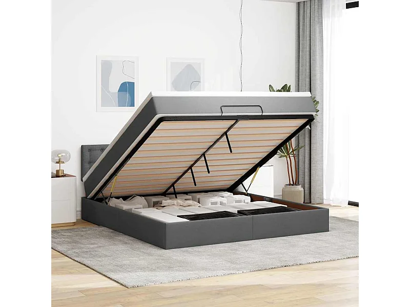 Ottoman-Bett mit Matratze Dunkelgrau 180x200 cm Stoff