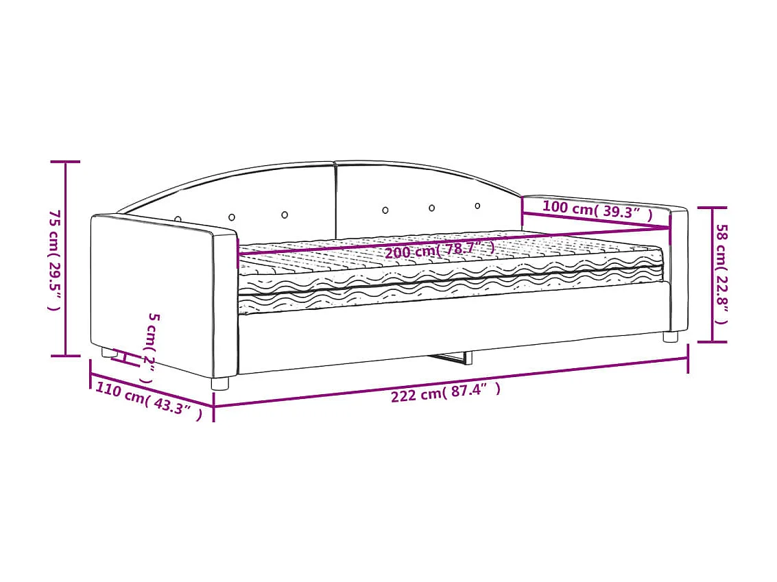 Lit de jour avec matelas gris foncé 100x200 cm velours
