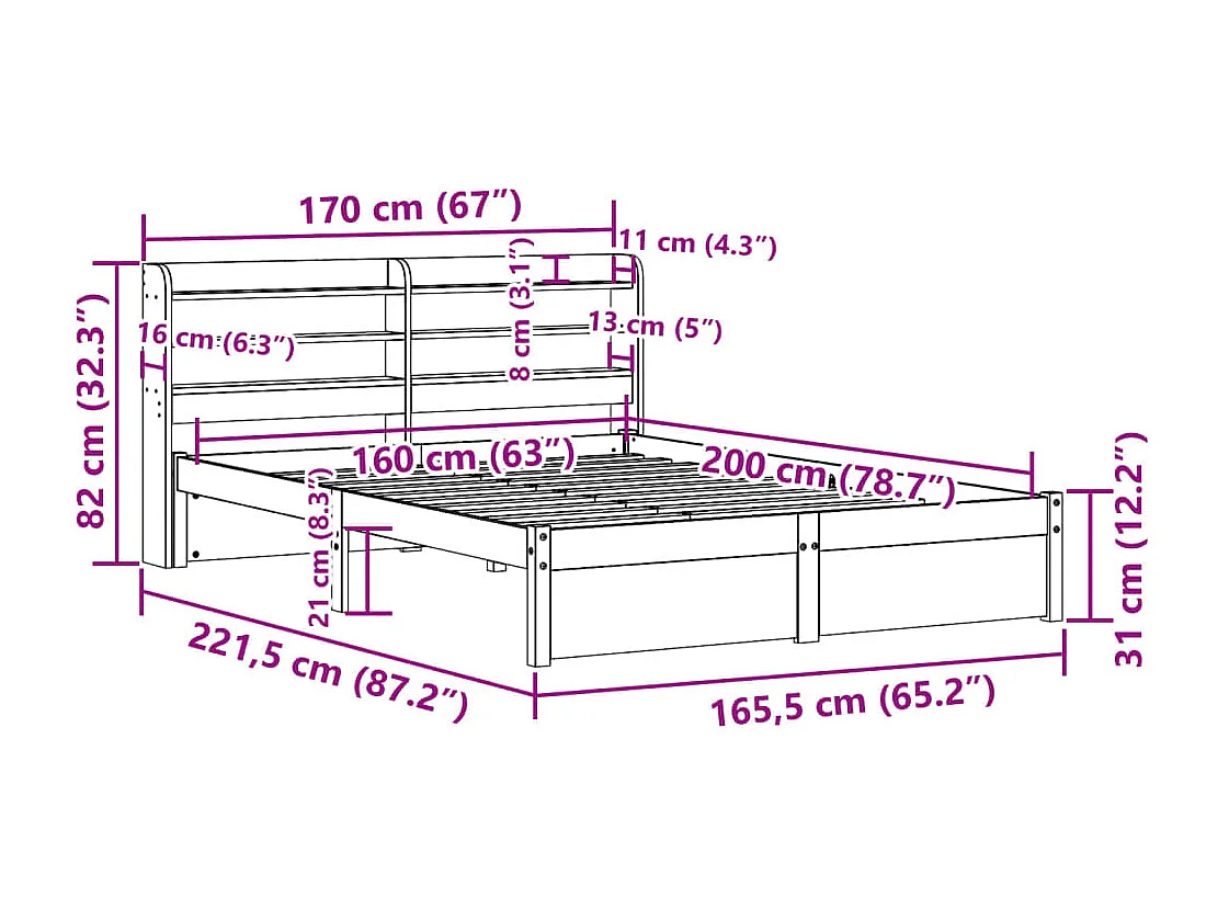 Bettgestell mit Kopfteil ohne Matratze 160x200 cm