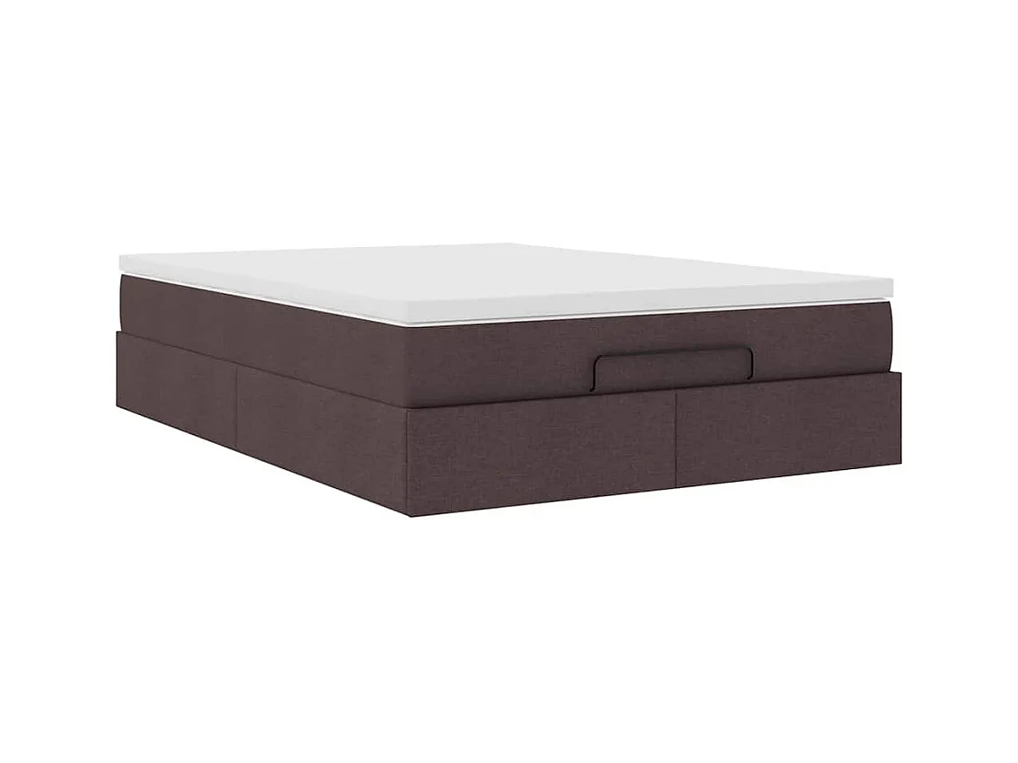 Cadre de lit ottoman avec matelas marron foncé 140x200 cm tissu
