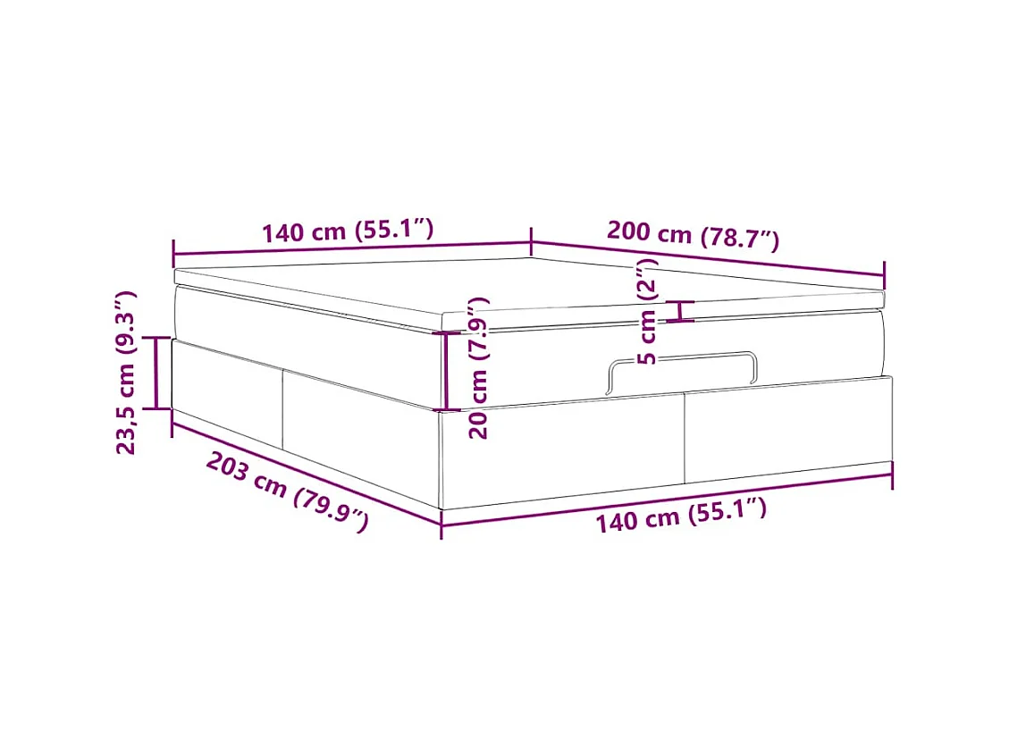 Cadre de lit ottoman avec matelas marron foncé 140x200 cm tissu