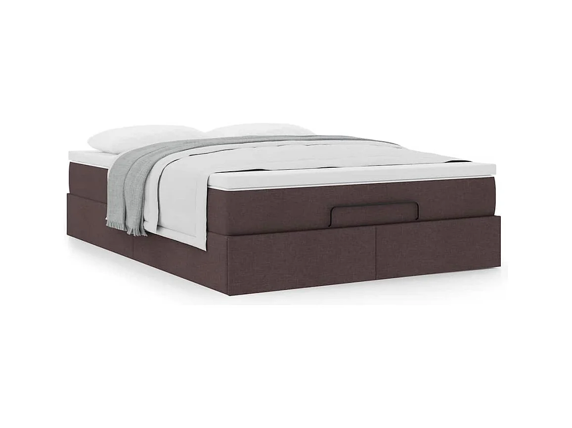 Cadre de lit ottoman avec matelas marron foncé 140x200 cm tissu