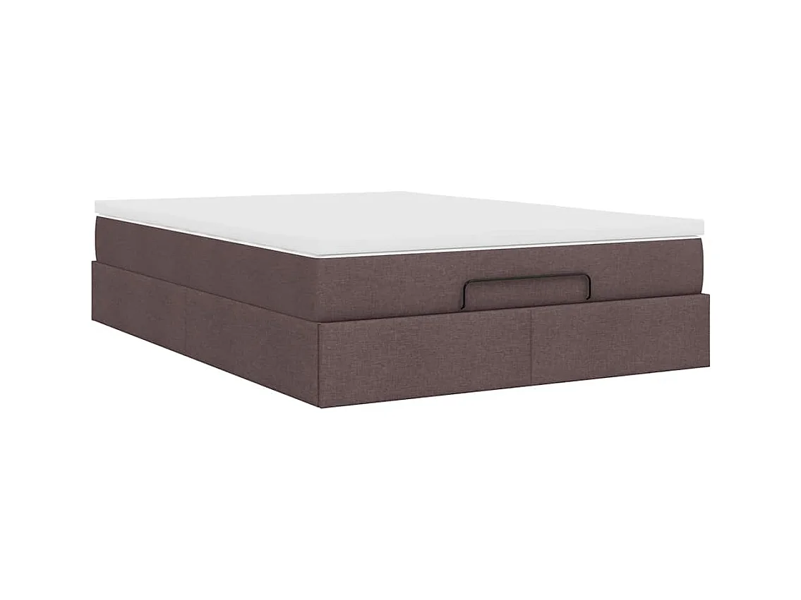 Cadre de lit ottoman avec matelas marron foncé 140x200 cm tissu