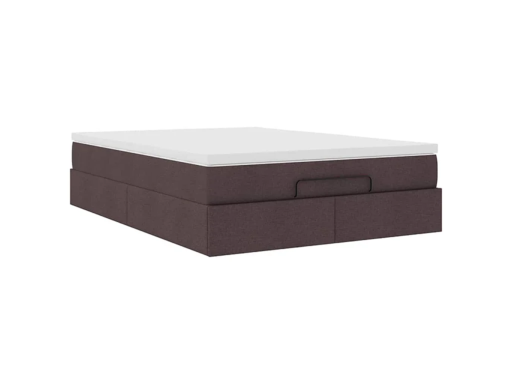 Cadre de lit ottoman avec matelas marron foncé 140x200 cm tissu