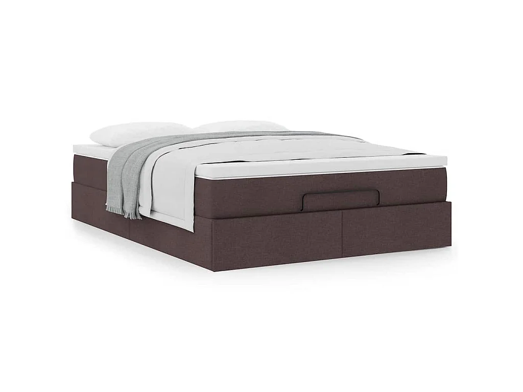 Cadre de lit ottoman avec matelas marron foncé 140x200 cm tissu