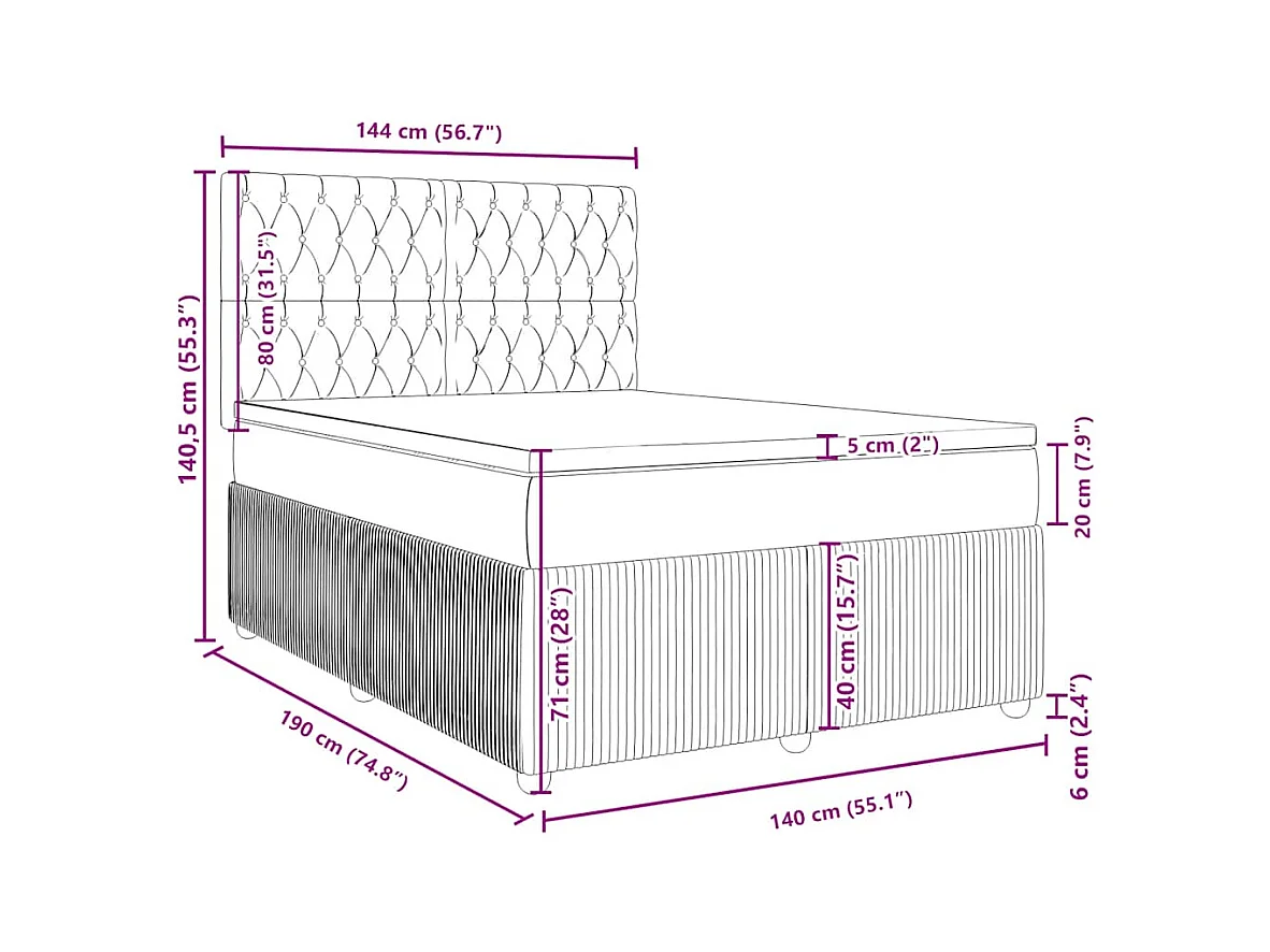 Sommier à lattes de lit avec matelas Noir 140x190 cm Tissu