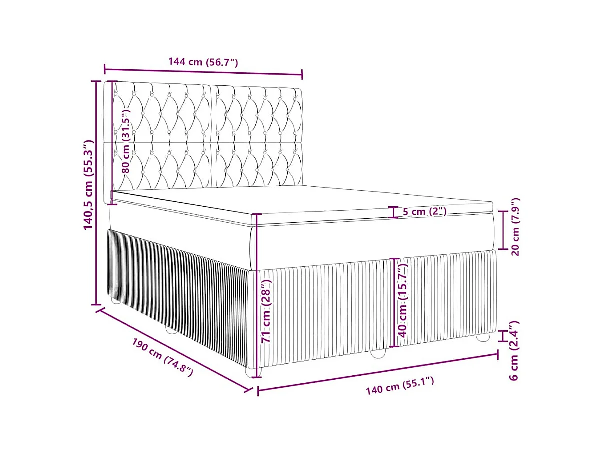 Sommier à lattes de lit avec matelas Noir 140x190 cm Tissu