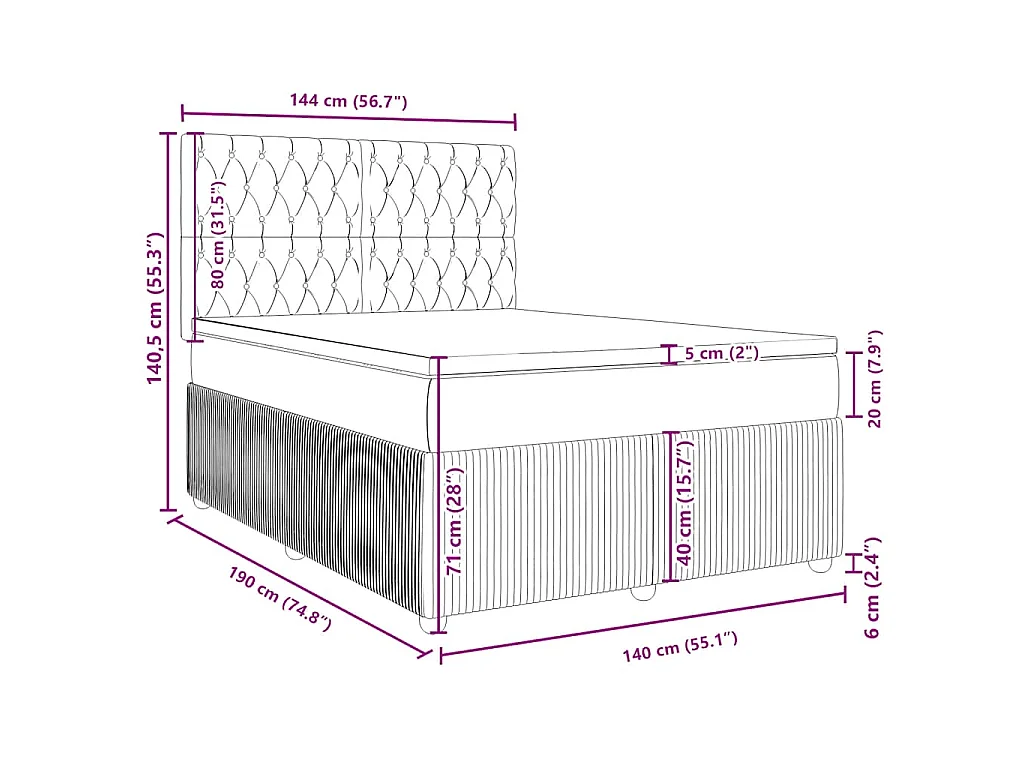 Boxspring met matras stof zwart 140x190 cm