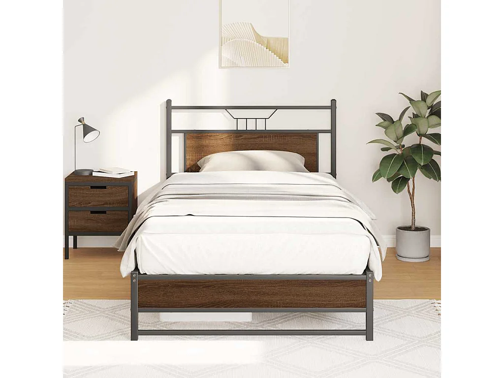 Estrutura cama s/ colchão derivados madeira carvalho castanho