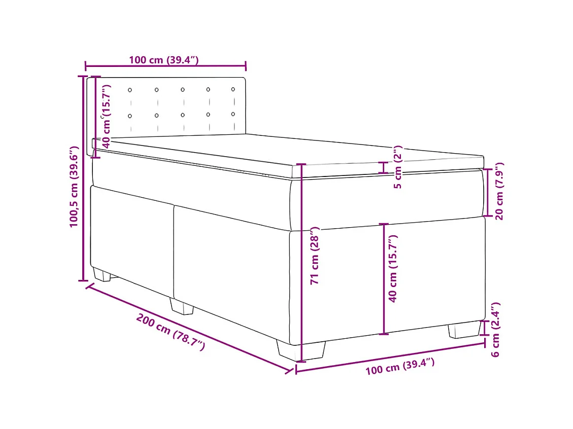 Boxspringbett mit Matratze Creme 100x200 cm Stoff