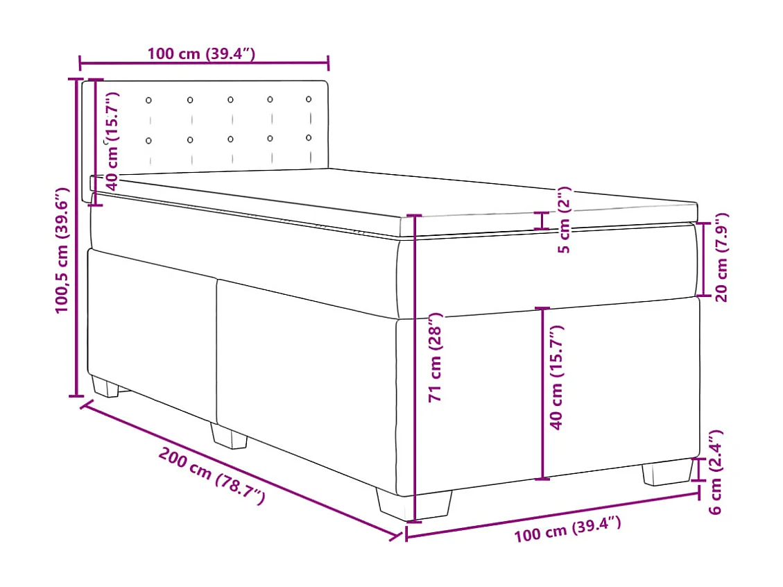 Sommier à lattes de lit avec matelas Crème 100x200 cm Tissu