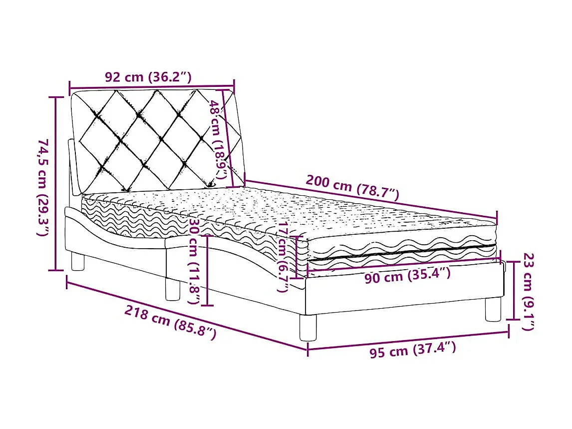 Bed met matras stof zwart 90x200 cm