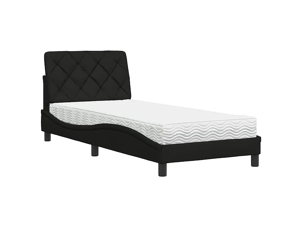 Lit avec matelas noir 90x200 cm tissu