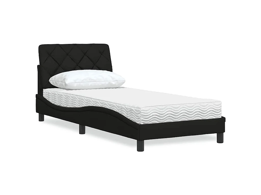 Lit avec matelas noir 90x200 cm tissu