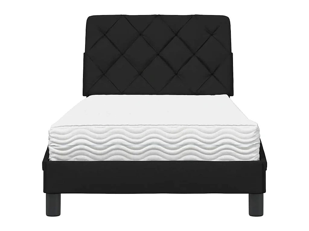 Lit avec matelas noir 90x200 cm tissu