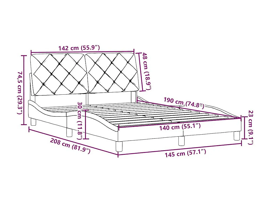 Bettgestell ohne Matratze Creme 140x190 cm Stoff