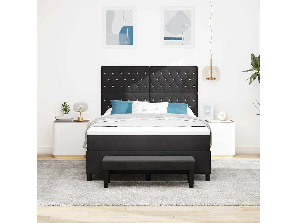 Lit à ressorts avec matelas Noir 140 x 190 cm Velours