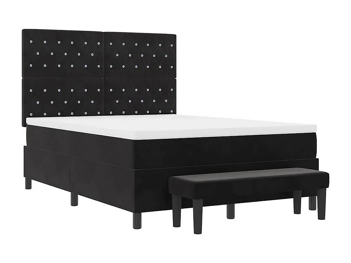Lit à ressorts avec matelas Noir 140 x 190 cm Velours