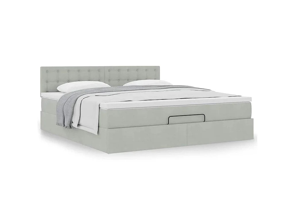 Ottoman-Bett mit Matratze Hellgrau 180x200 cm Samt