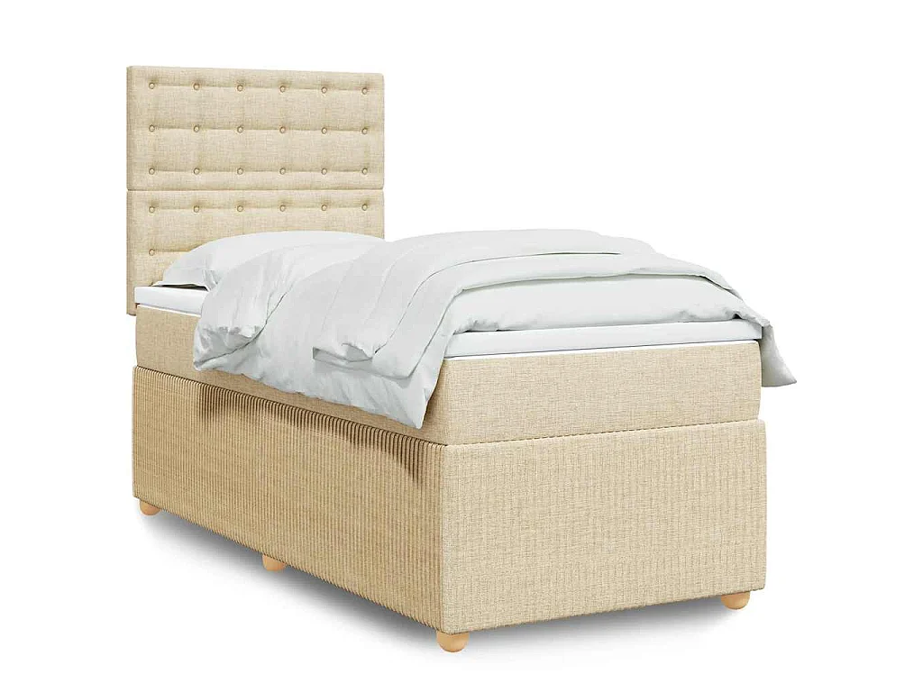 Sommier à lattes de lit avec matelas Crème 90x200 cm Tissu