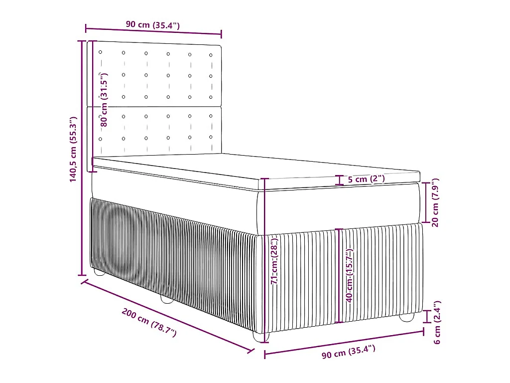 Sommier à lattes de lit avec matelas Crème 90x200 cm Tissu