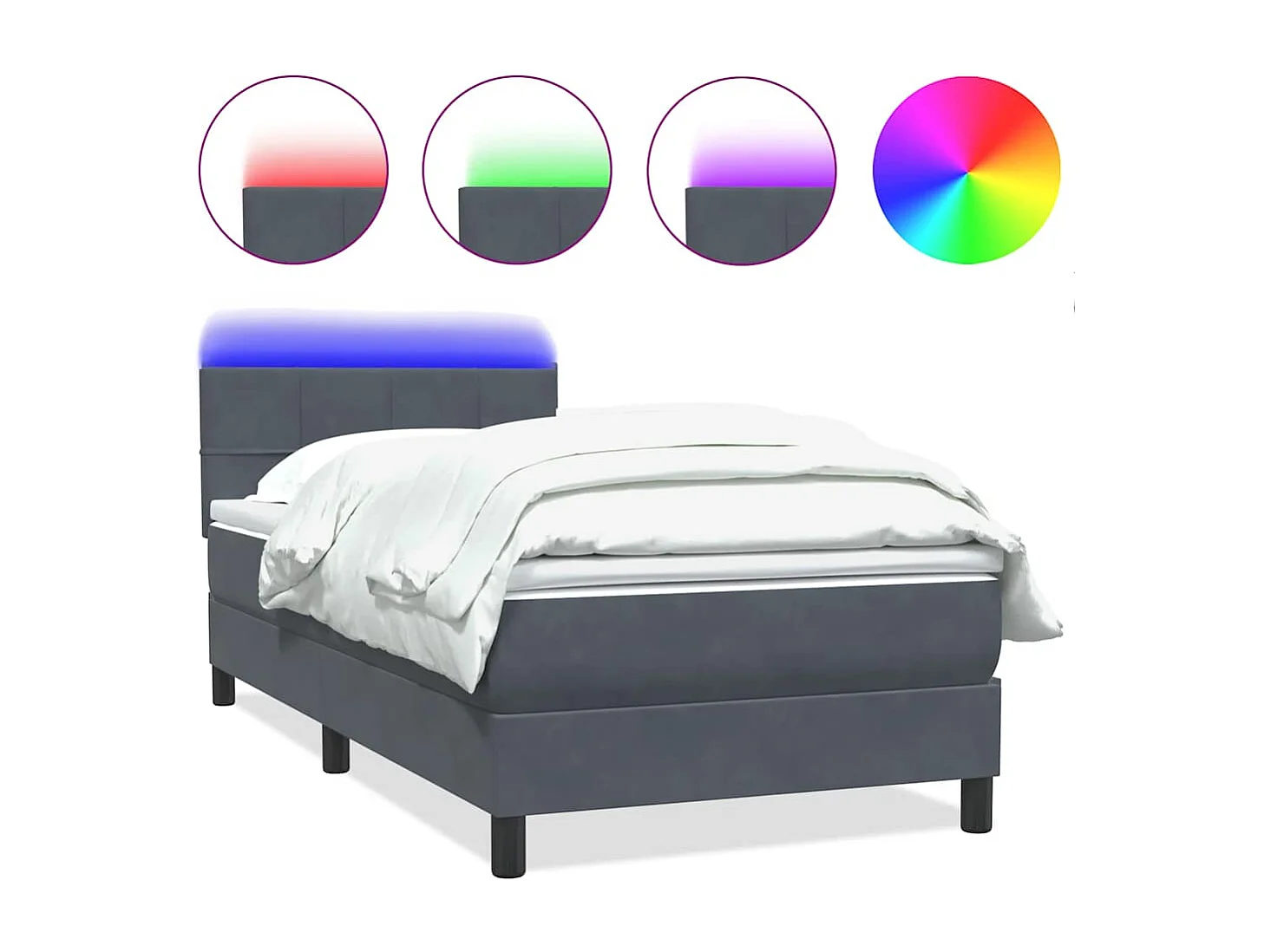 Boxspringbett mit Matratze & LED Dunkelgrau 90x220 cm Samt