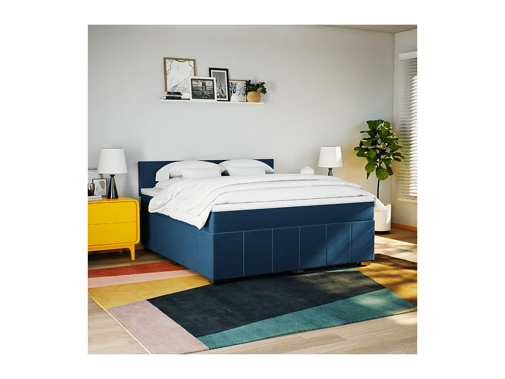 Boxspring met matras stof blauw 180x200 cm