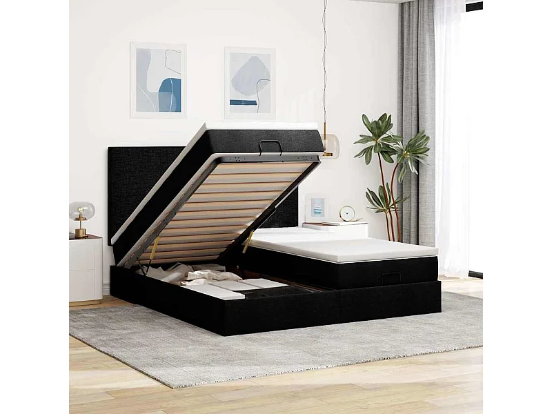 Ottoman bed met matrassen en LED's 180x200cm stof zwart