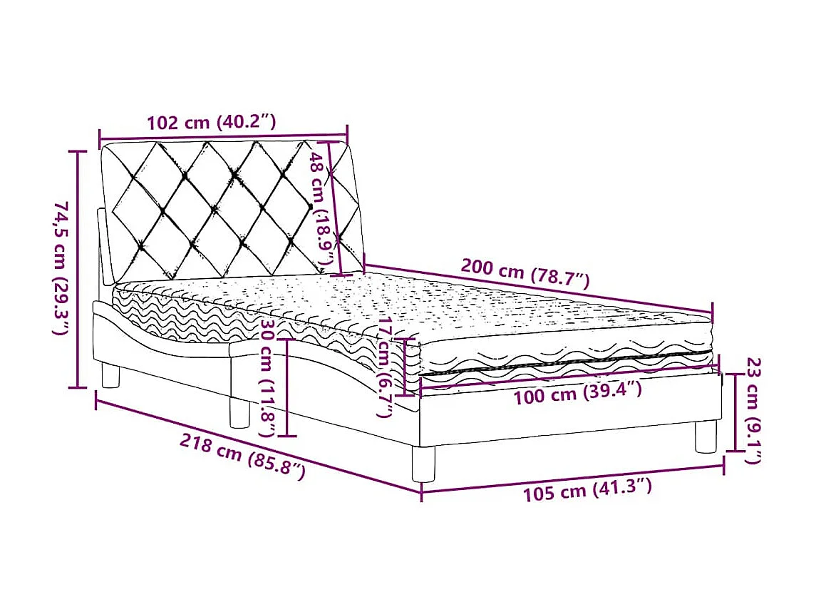Bett mit Matratze Hellgrau 100x200 cm Stoff