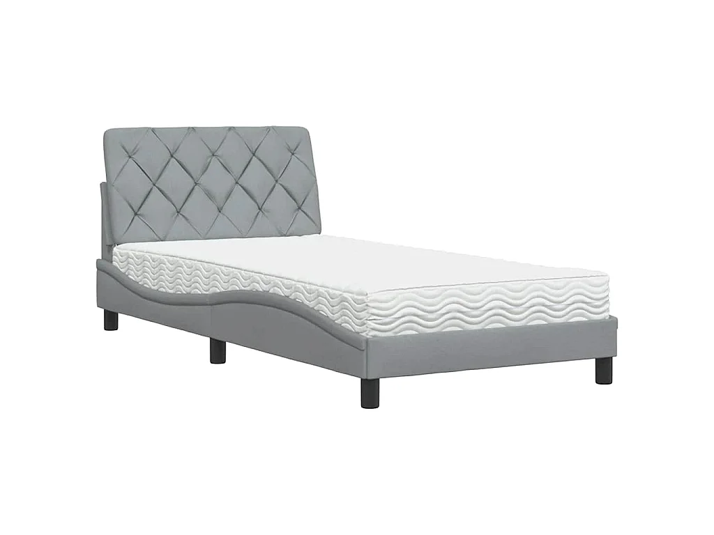 Letto con Materasso Grigio Chiaro 100x200 cm in Tessuto
