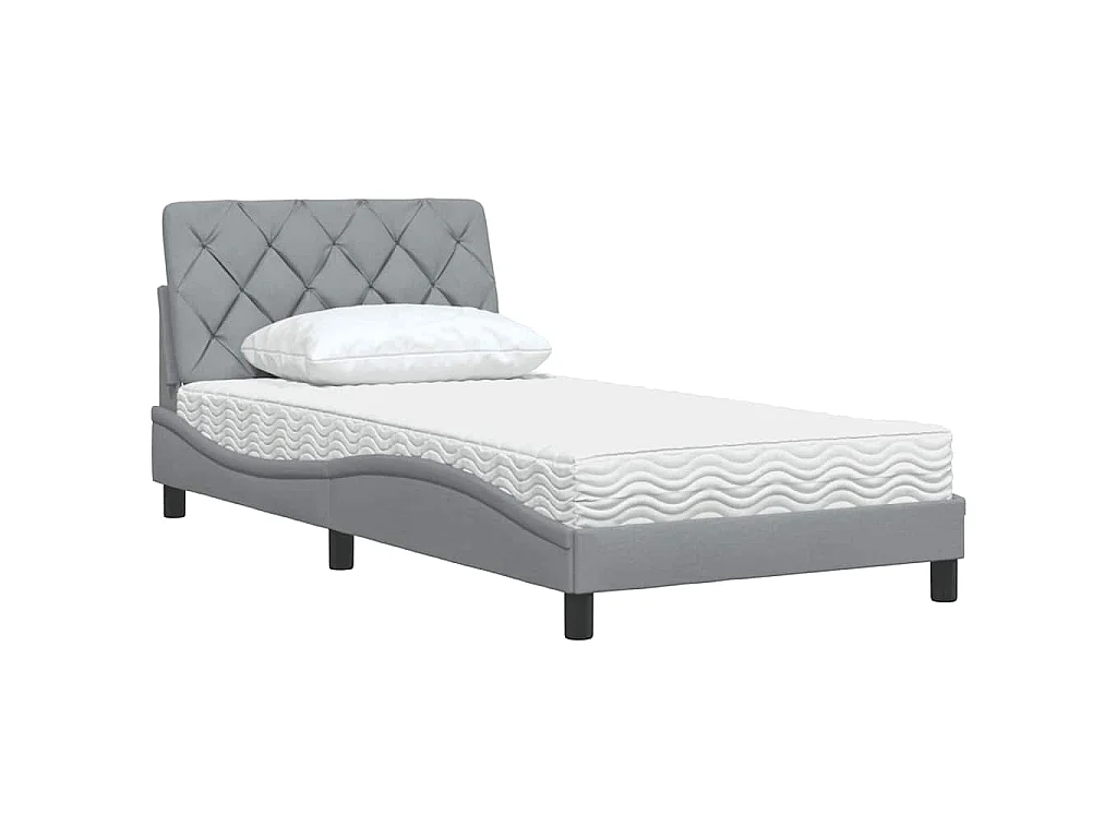 Letto con Materasso Grigio Chiaro 100x200 cm in Tessuto