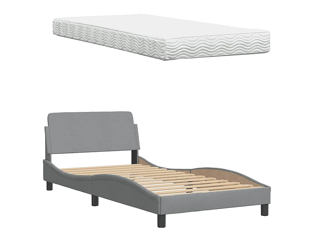 Letto con Materasso Grigio Chiaro 100x200 cm in Tessuto