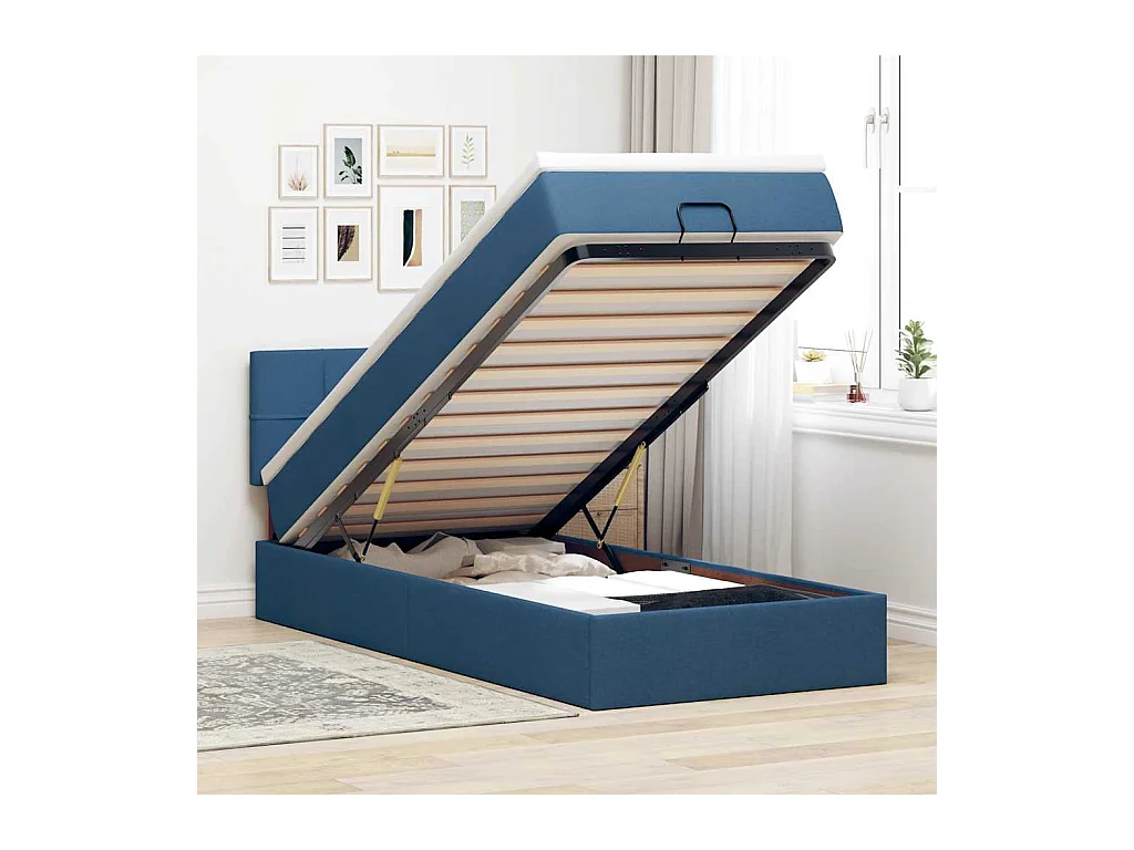 Ottoman-Bett mit Matratze Blau 90x200 cm Stoff