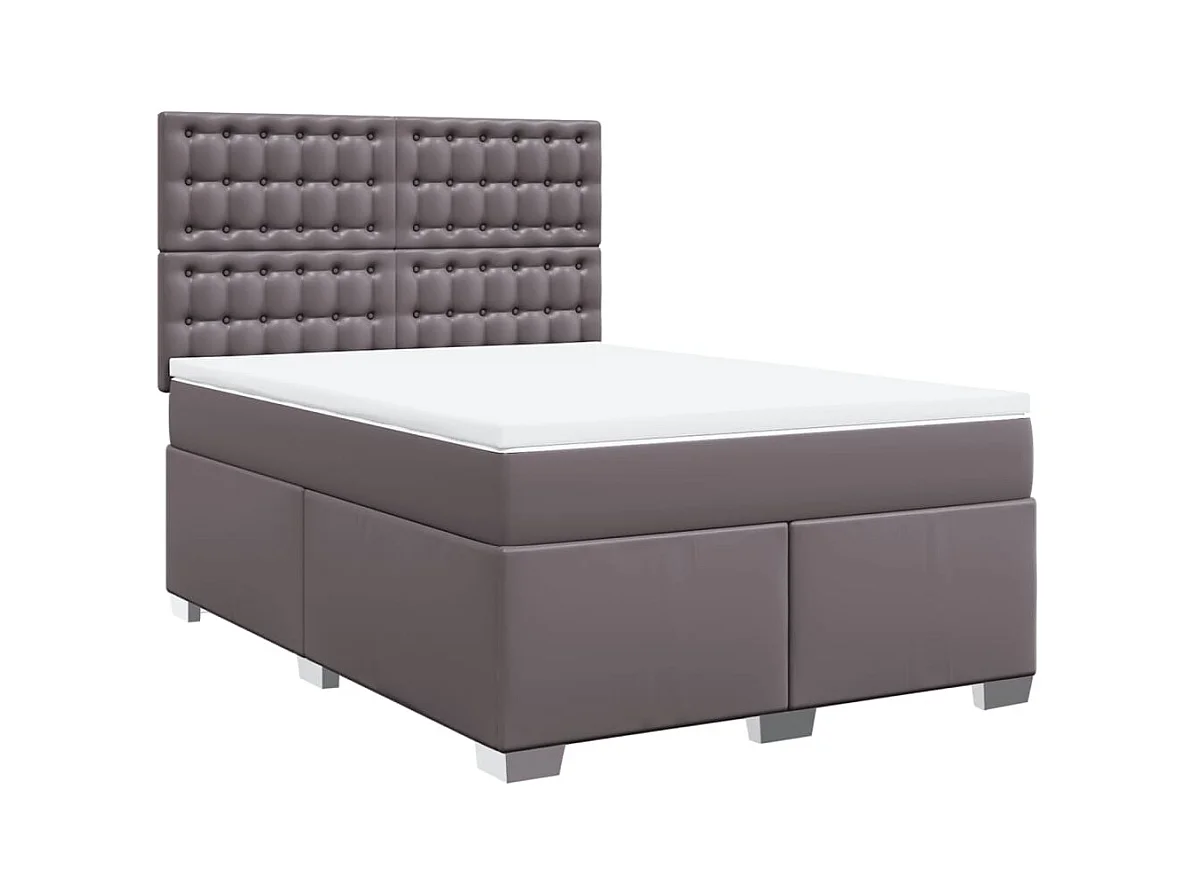 Boxspringbett mit Matratze Grau 140x190 cm Kunstleder