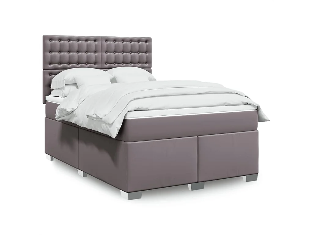 Boxspringbett mit Matratze Grau 140x190 cm Kunstleder