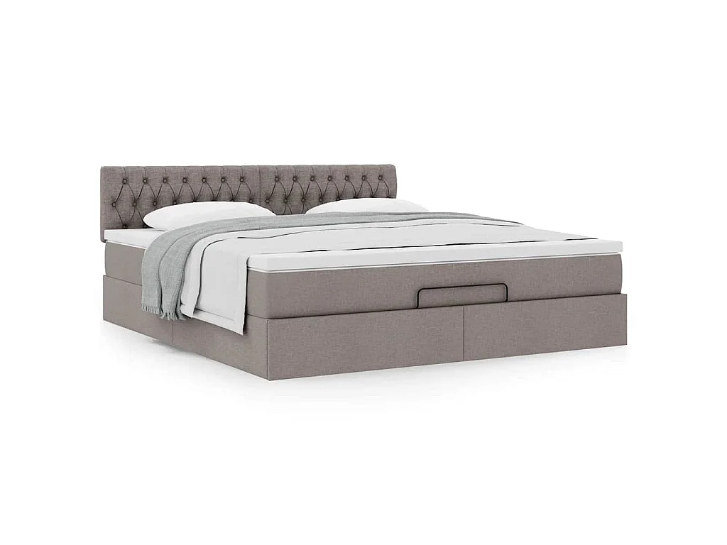 Cadre de lit ottoman avec matelas taupe 180x200 cm tissu