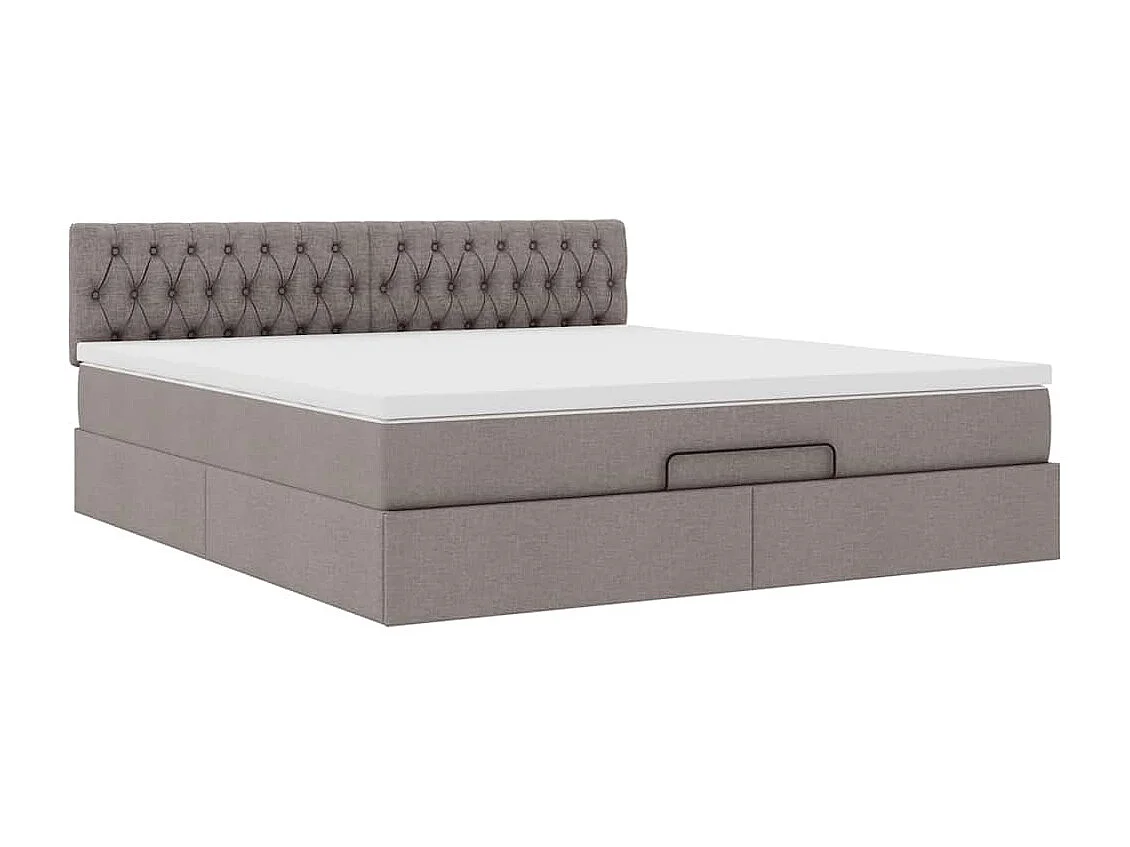 Cadre de lit ottoman avec matelas taupe 180x200 cm tissu