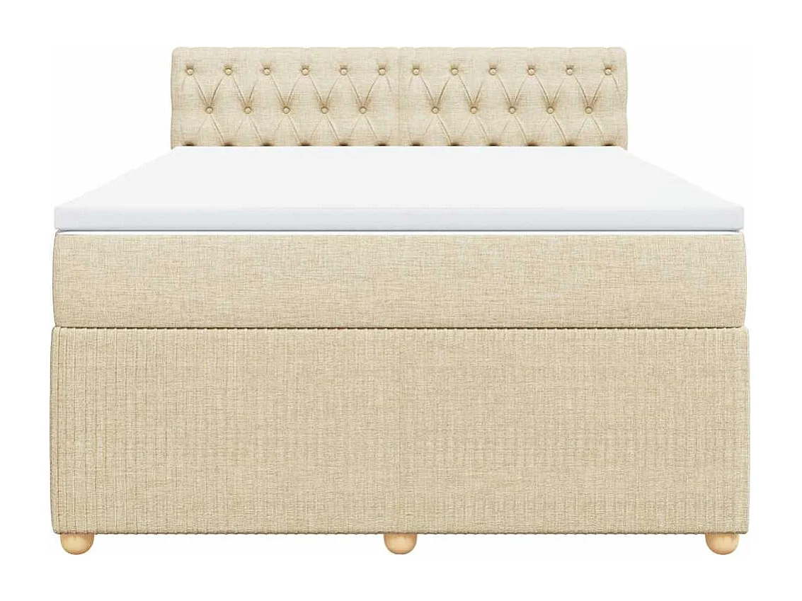 Cama box spring con colchón tela color crema 140x190 cm