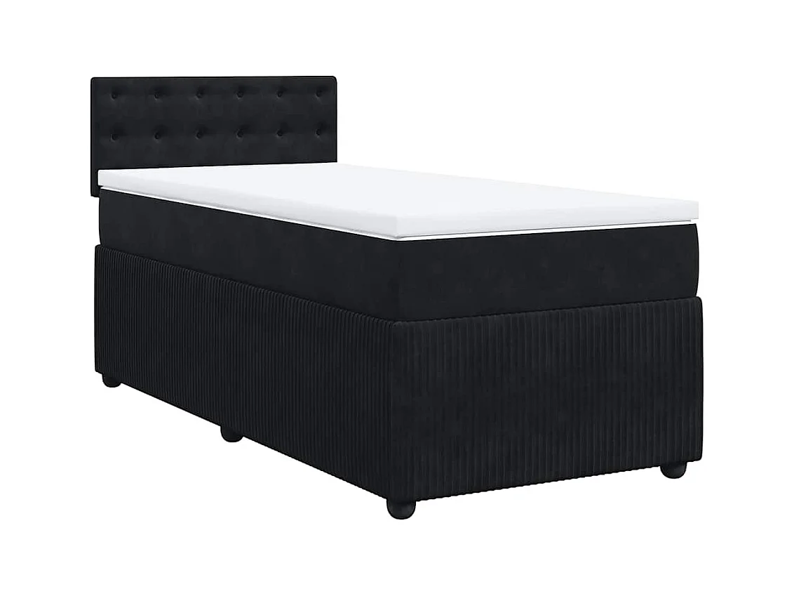 Cama box spring con colchón terciopelo negro 90x200 cm