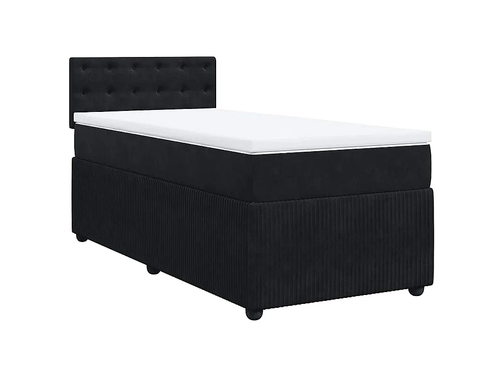 Cama box spring con colchón terciopelo negro 90x200 cm