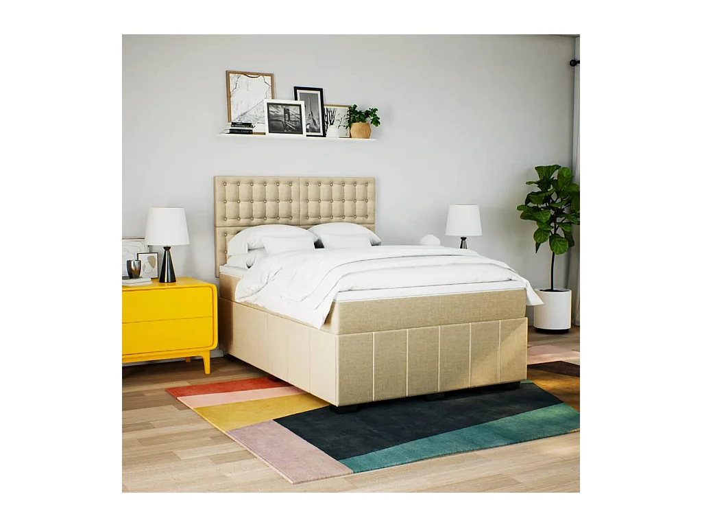 Sommier à lattes de lit avec matelas Crème 140x200 cm Tissu