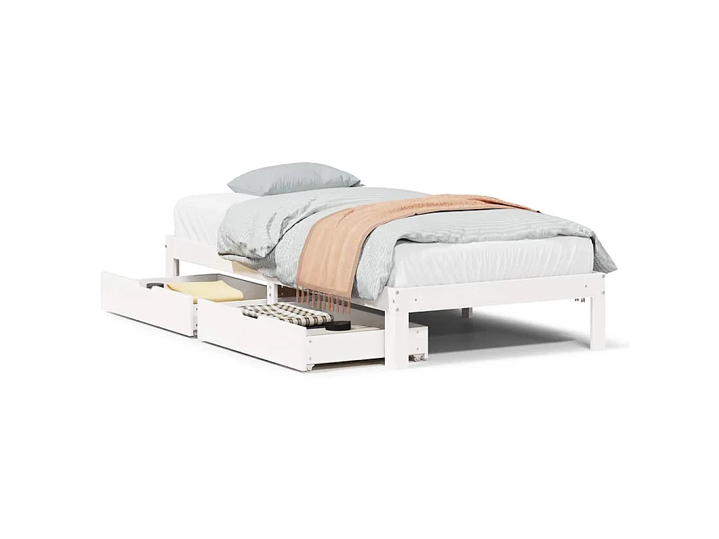 Cadre de lit avec tiroirs sans matelas blanc 100x200 cm