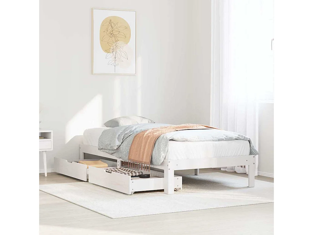 Cadre de lit avec tiroirs sans matelas blanc 100x200 cm